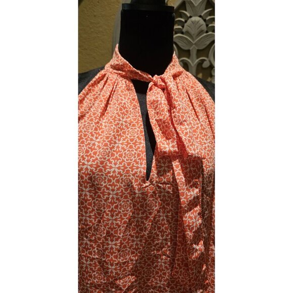 Banana Republic Size L Orange & White Keyhole Floral Halter Blouse - Picture 6 of 7